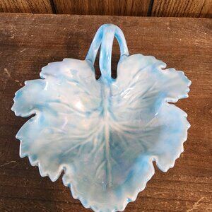 Turquois Vintage Hand Painted Leaf Trinket Dish
